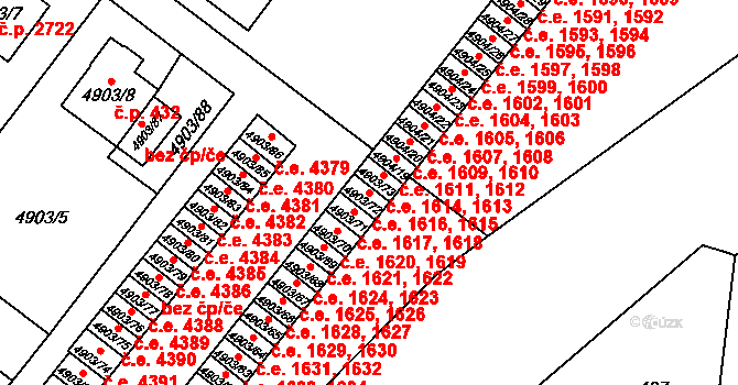 Jihlava 1615,1616 na parcele st. 4903/72 v KÚ Jihlava, Katastrální mapa