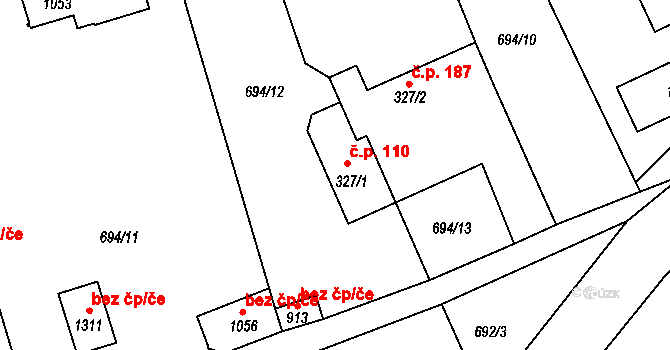 Olšany 110, Brandýsek na parcele st. 327/1 v KÚ Brandýsek, Katastrální mapa