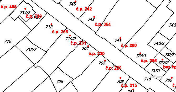 Vnorovy 230 na parcele st. 707 v KÚ Vnorovy, Katastrální mapa
