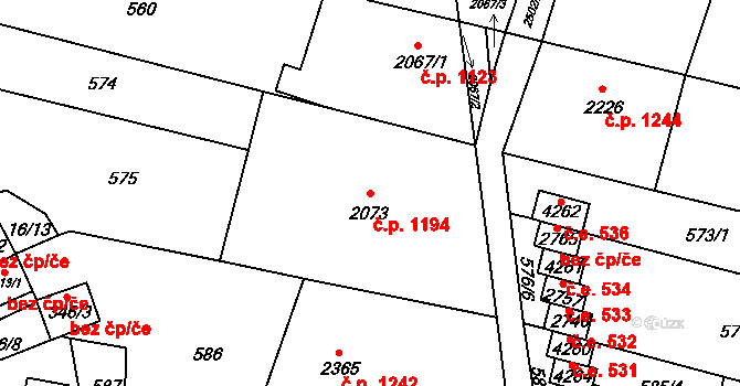 Kyjov 1194 na parcele st. 2073 v KÚ Kyjov, Katastrální mapa