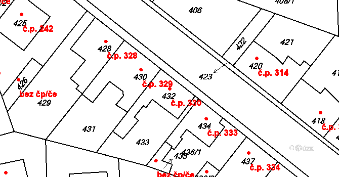 Hřebeč 330 na parcele st. 432 v KÚ Hřebeč, Katastrální mapa