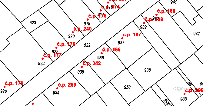 Chropyně 166 na parcele st. 936 v KÚ Chropyně, Katastrální mapa