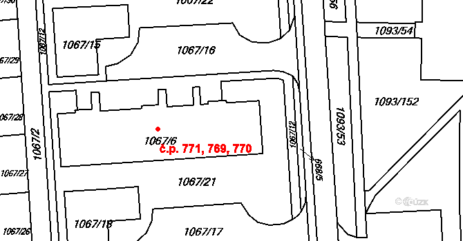 Chropyně 769,770,771 na parcele st. 1067/6 v KÚ Chropyně, Katastrální mapa