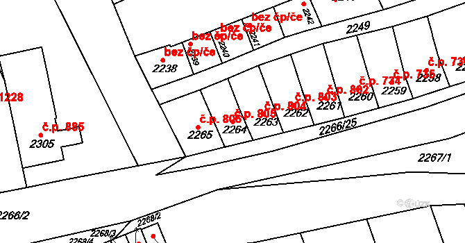 Slavíkovice 805, Rousínov na parcele st. 2264 v KÚ Rousínov u Vyškova, Katastrální mapa