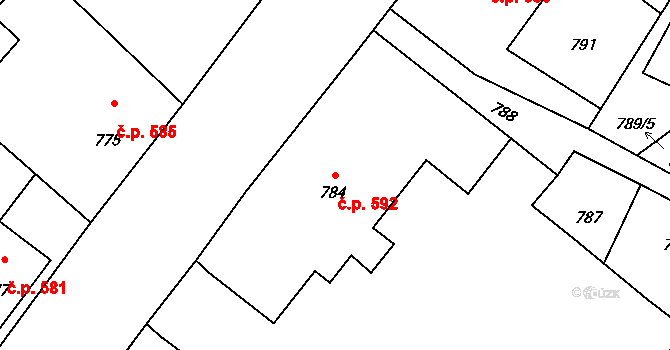 Město Albrechtice 592 na parcele st. 784 v KÚ Město Albrechtice, Katastrální mapa