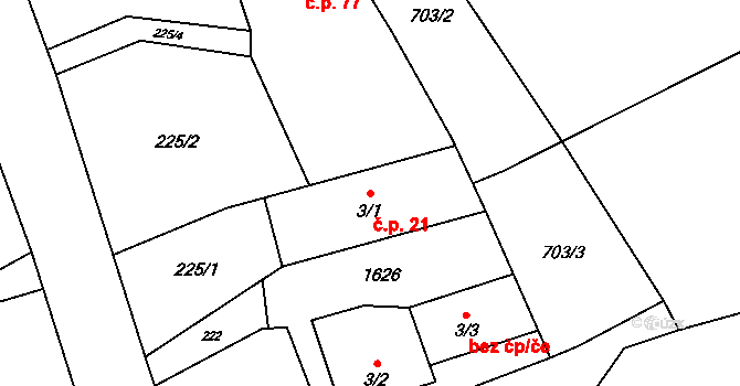Staré Heřminovy 21 na parcele st. 3/1 v KÚ Staré Heřminovy, Katastrální mapa