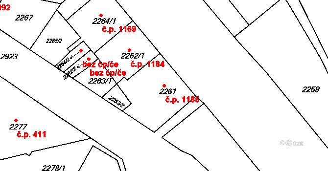Děčín I-Děčín 1185, Děčín na parcele st. 2261 v KÚ Děčín, Katastrální mapa