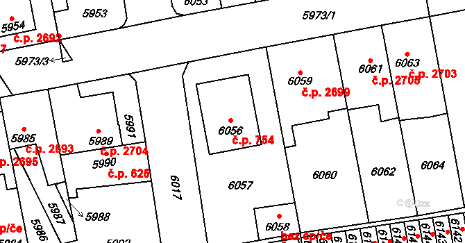 Kročehlavy 754, Kladno na parcele st. 6056 v KÚ Kročehlavy, Katastrální mapa