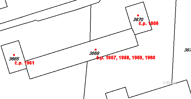 Kročehlavy 1957,1958,1959,1960, Kladno na parcele st. 3669 v KÚ Kročehlavy, Katastrální mapa