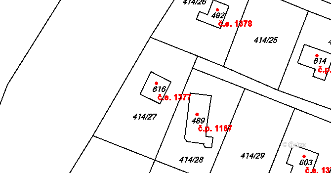 Ládví 1377, Kamenice na parcele st. 616 v KÚ Ládví, Katastrální mapa