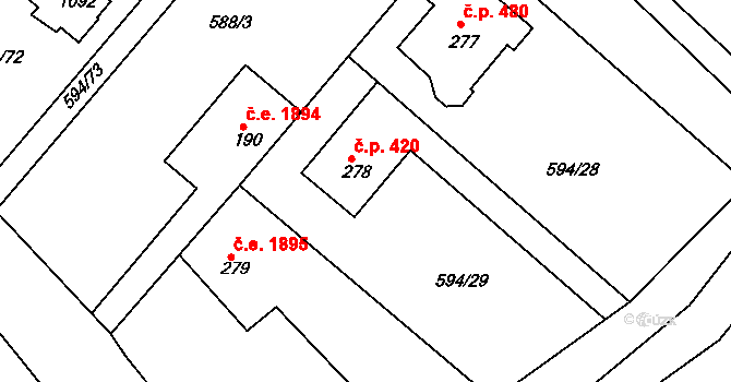 Olešovice 420, Kamenice na parcele st. 278 v KÚ Ládví, Katastrální mapa