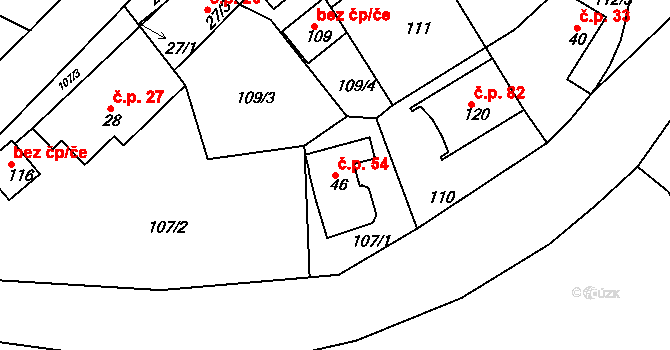 Sedlec 54 na parcele st. 46 v KÚ Sedlec u Líbeznic, Katastrální mapa