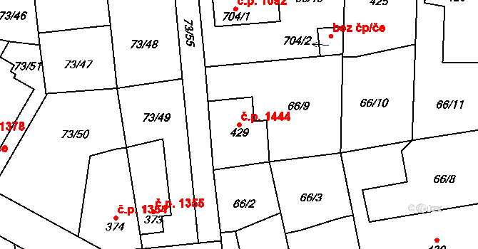 Švermov 1444, Kladno na parcele st. 429 v KÚ Hnidousy, Katastrální mapa