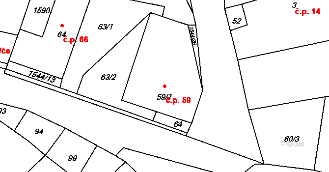 Pluhův Žďár 59 na parcele st. 59/1 v KÚ Pluhův Žďár, Katastrální mapa