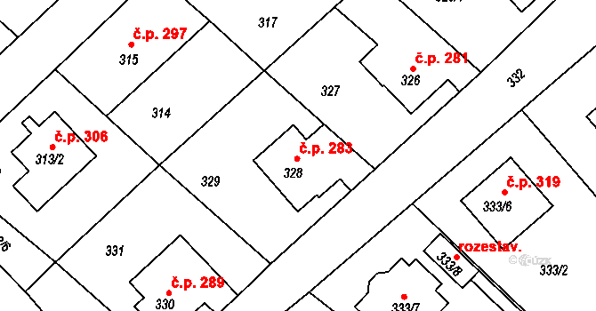 Loučná 283, Hrádek nad Nisou na parcele st. 328 v KÚ Loučná, Katastrální mapa