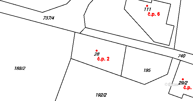 Kvítkovice 2, Mírová pod Kozákovem na parcele st. 28 v KÚ Sekerkovy Loučky, Katastrální mapa