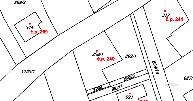 Cerhovice 240 na parcele st. 309/1 v KÚ Cerhovice, Katastrální mapa
