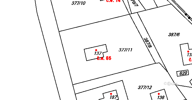 Hatě 85, Skuhrov na parcele st. 137 v KÚ Skuhrov pod Brdy, Katastrální mapa