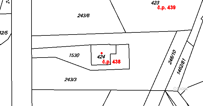 Raškovice 438 na parcele st. 424 v KÚ Raškovice, Katastrální mapa