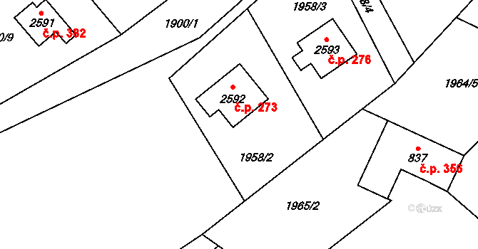 Ostravice 273 na parcele st. 2592 v KÚ Ostravice 1, Katastrální mapa