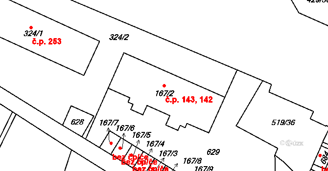 Nižbor 142,143 na parcele st. 167/2 v KÚ Nižbor, Katastrální mapa