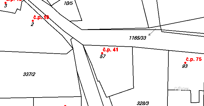 Kozolupy 41, Vysoký Újezd na parcele st. 57 v KÚ Kozolupy, Katastrální mapa