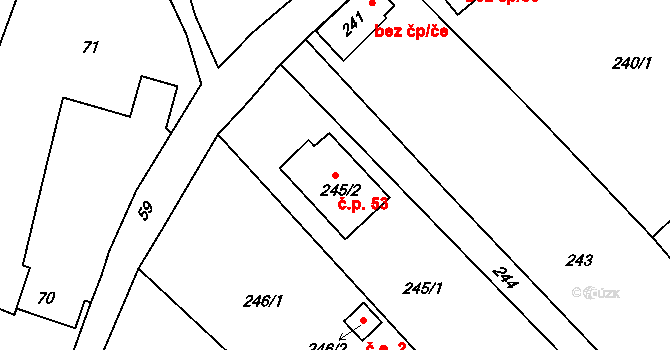 Pískov 53, Troubelice na parcele st. 245/2 v KÚ Pískov, Katastrální mapa
