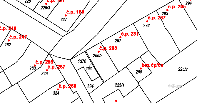 Senice na Hané 283 na parcele st. 266/2 v KÚ Senice na Hané, Katastrální mapa