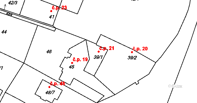 Boršov nad Vltavou 21 na parcele st. 39/1 v KÚ Boršov nad Vltavou, Katastrální mapa