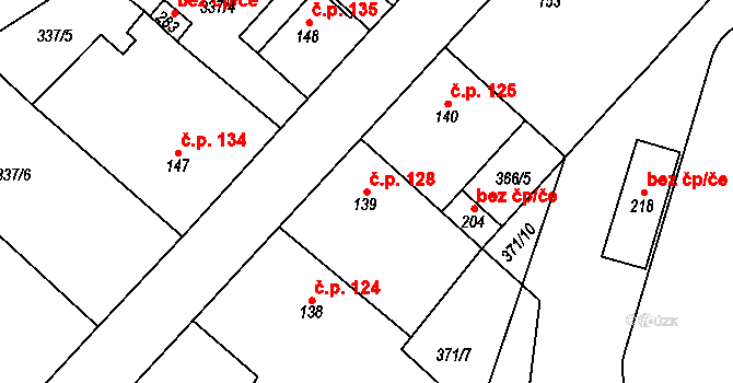 Chomutice 128 na parcele st. 139 v KÚ Chomutice, Katastrální mapa