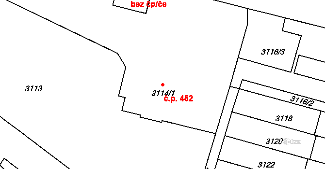 Mimoň I 452, Mimoň na parcele st. 3114/1 v KÚ Mimoň, Katastrální mapa
