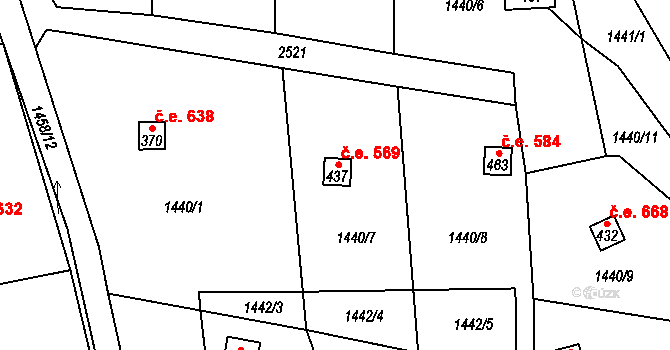 Žitenice 569 na parcele st. 437 v KÚ Žitenice, Katastrální mapa