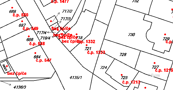 Roudnice nad Labem 1333 na parcele st. 721 v KÚ Roudnice nad Labem, Katastrální mapa