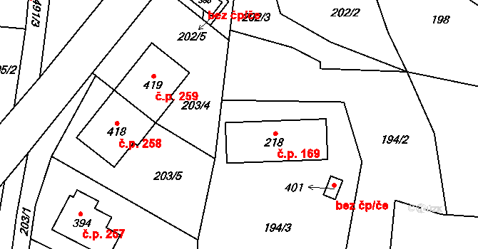 Benešov u Semil 169 na parcele st. 218 v KÚ Benešov u Semil, Katastrální mapa