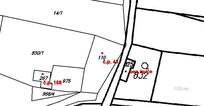 Veselá 43, Zašová na parcele st. 110 v KÚ Veselá u Valašského Meziříčí, Katastrální mapa