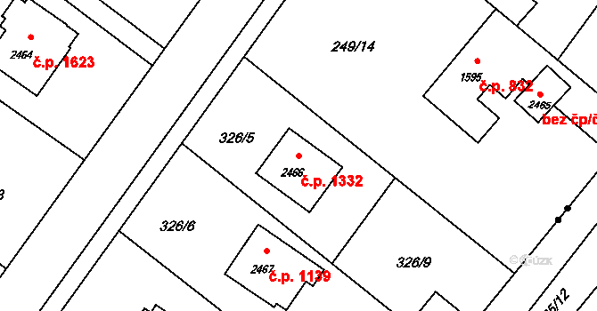 Rožnov pod Radhoštěm 1332 na parcele st. 2466 v KÚ Rožnov pod Radhoštěm, Katastrální mapa