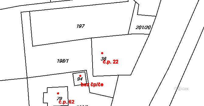 Bechyňská Smoleč 22, Sudoměřice u Bechyně na parcele st. 38 v KÚ Bechyňská Smoleč, Katastrální mapa