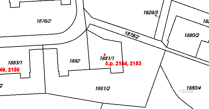 Ústí nad Labem-centrum 2153,2154, Ústí nad Labem na parcele st. 1881/1 v KÚ Ústí nad Labem, Katastrální mapa