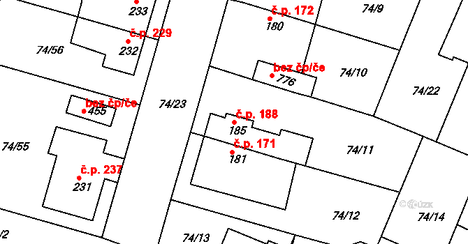 Litol 188, Lysá nad Labem na parcele st. 185 v KÚ Litol, Katastrální mapa