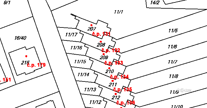 Polabec 133, Poděbrady na parcele st. 209 v KÚ Polabec, Katastrální mapa