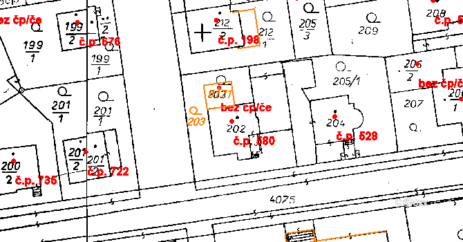 Poděbrady II 580, Poděbrady na parcele st. 202 v KÚ Poděbrady, Katastrální mapa
