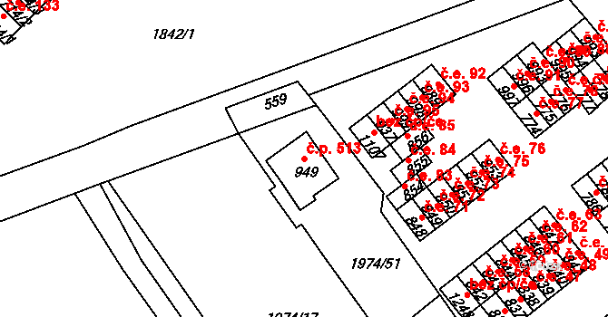 Krupka 513 na parcele st. 949 v KÚ Krupka, Katastrální mapa
