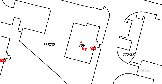 Borovina 923, Třebíč na parcele st. 108 v KÚ Řípov, Katastrální mapa