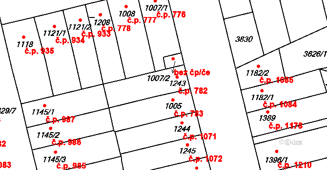 Břeclav 782 na parcele st. 1243 v KÚ Břeclav, Katastrální mapa
