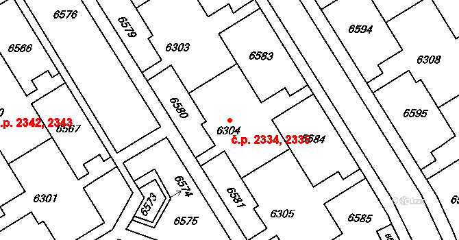Líšeň 2334,2335, Brno na parcele st. 6304 v KÚ Líšeň, Katastrální mapa