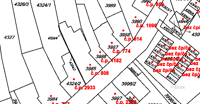 Královo Pole 1182, Brno na parcele st. 3986 v KÚ Královo Pole, Katastrální mapa