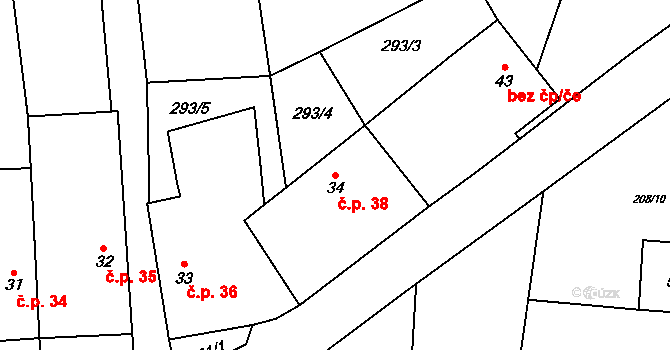 Vlásenice-Drbohlavy 38, Pelhřimov na parcele st. 34 v KÚ Vlásenice-Drbohlavy, Katastrální mapa