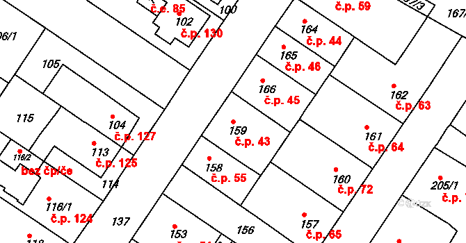 Prosetice 43, Teplice na parcele st. 159 v KÚ Prosetice, Katastrální mapa