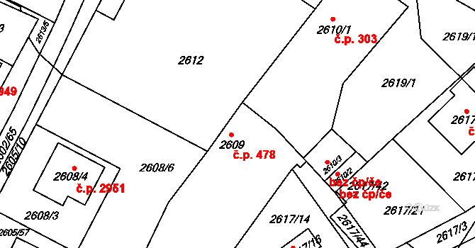 Teplice 478 na parcele st. 2609 v KÚ Teplice, Katastrální mapa