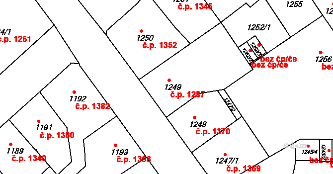 Teplice 1287 na parcele st. 1249 v KÚ Teplice, Katastrální mapa